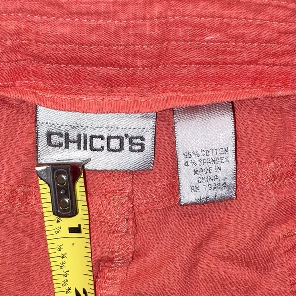 Chico's Women Size 1 (8) Cotton Crop Coral Orange Pant Lightweight |Beach Boho - Picture 8 of 15